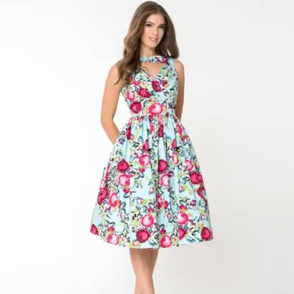 Unique Vintage Dresses & Skirts - Beautiful Floral Cross Stitch Dress